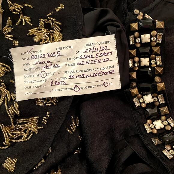 Anthropologie Beaded Halter Dress Black Flapper Gold Sequin Fringe Gatsby Party - Picture 12 of 12